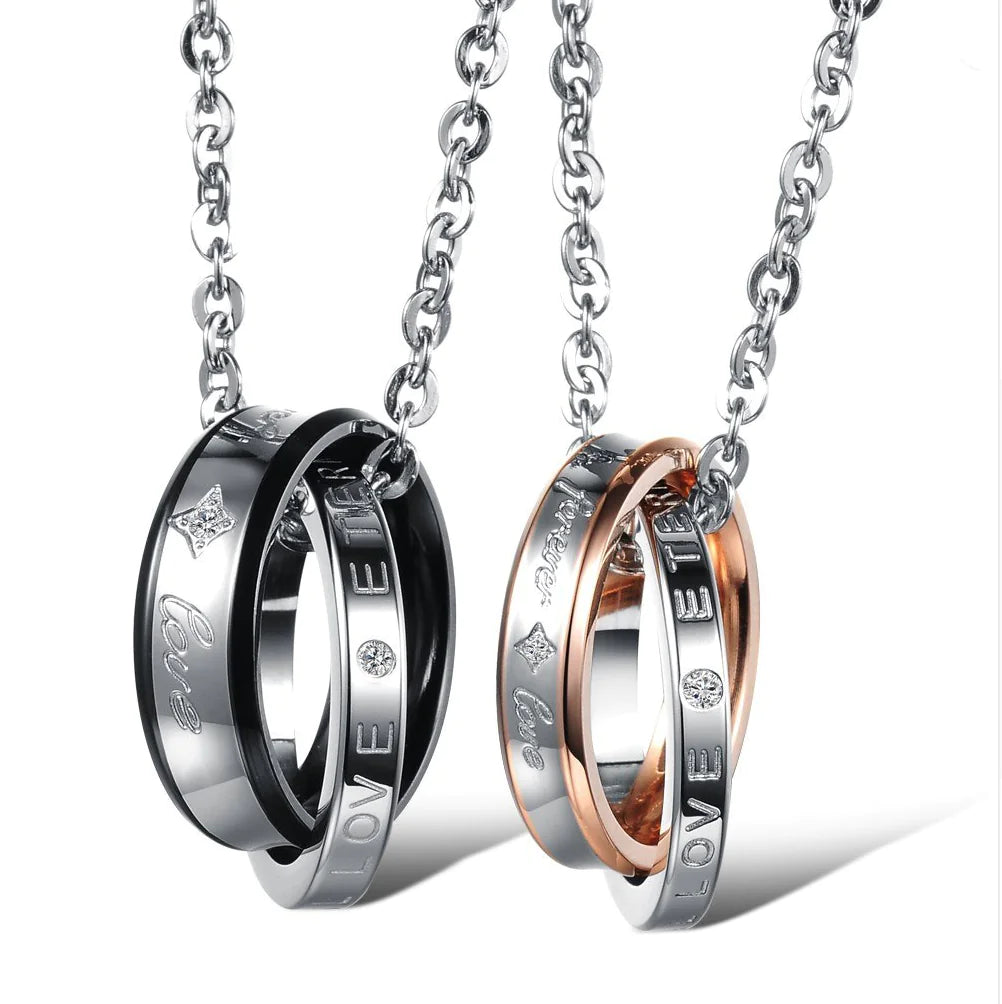 Double Circle Pendant Couples Jewelry with Zirconia